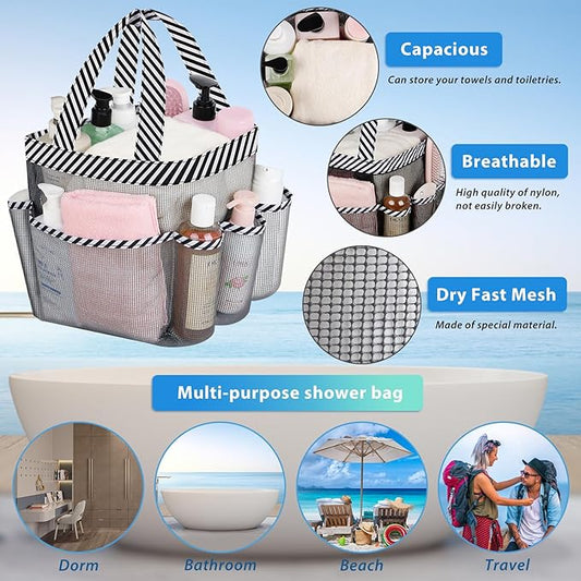 Attmu 2 Pack Mesh Shower Caddy Portable for College Dorm Room Essentials with 8 Pockets, Hanging Shower Caddy Dorm Basket, Quick Dry Shower Bag for Bathroom