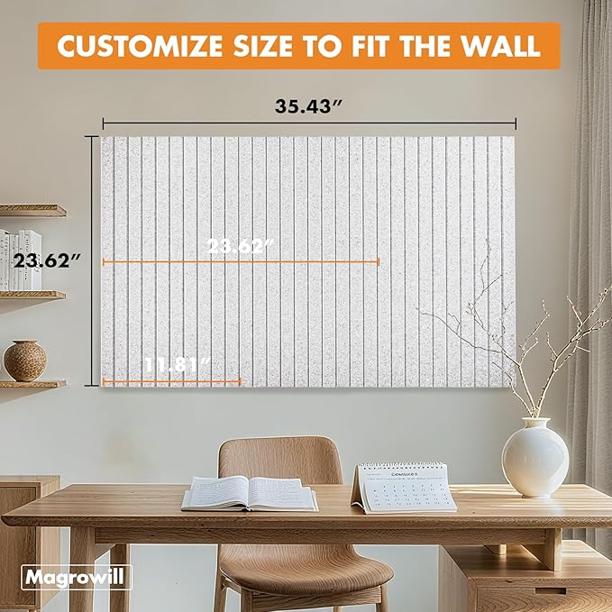 Cork Board Tiles for Wall with Push Pins, 36" x 24" Slat Bulletin Board Sets, Self-Adhesive Pin Board | Magrowill 6 Packs Felt Panels for Office Home Classroom Dorm Interior Wall Decor