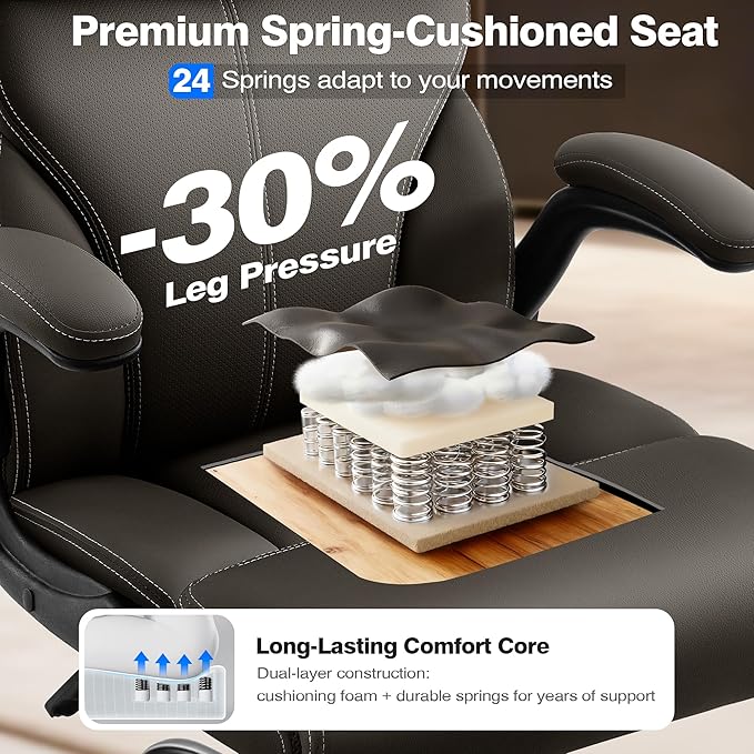 Office Chair - Executive High Back Breathable Comfy Desk Chair with Lumbar Support - Ergonomic Leather Rolling Swivel Computer Chair with Rock Function for Working Studying Gaming Relaxing