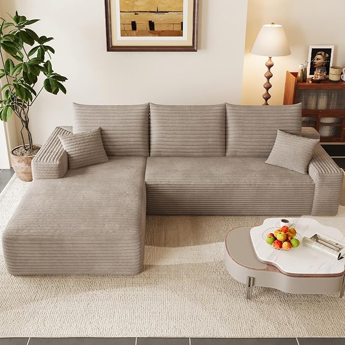 95" Modular Sectional Couch, Boneless L Shaped Cloud Sofa with Chaise Lounge, Corduroy Upholstered Couches Memory Foam Deep Seat, No Assembly Required, Ideal for Living Room(Camel, Left Facing)