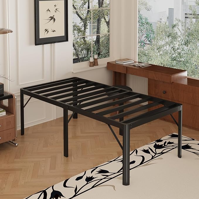 22 Inch High Twin XL Bed Frames with Rounded Corner Legs, Heavy Duty XL Twin Metal Platform Bed Frame No Box Spring Needed, Easy Assembly, Noise Free, Black