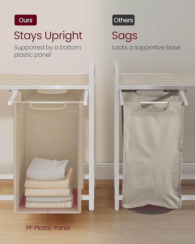 VASAGLE Laundry Hamper, Laundry Basket Sorter with 3 Pull-Out and Removable Bags, Shelf, Metal Frame, 3 x 10.6 Gallons (40 L), 36.4 x 13 x 28.4 Inches, Cappuccino Beige and Natural Beige UBLH301LH01