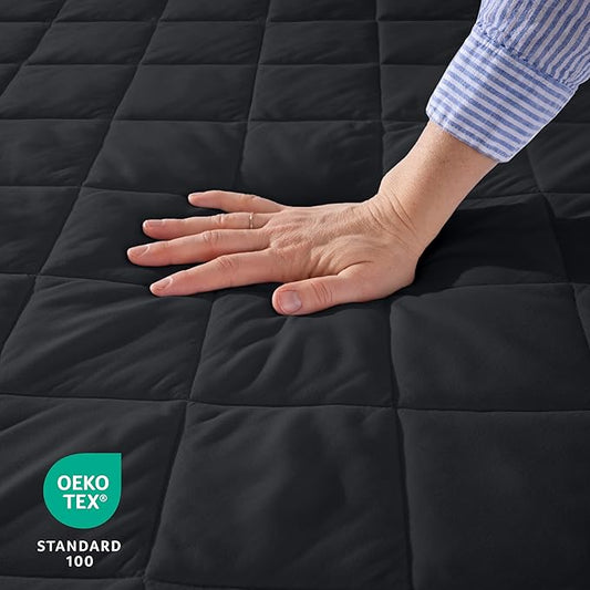 Bare Home Twin Quilted Fitted Mattress Pad - Cooling Mattress Cover - Easily Washable - Elastic Fitted Cover for Mattress - Stretch-to-Fit up to 15 Inches Deep (Twin, Black)