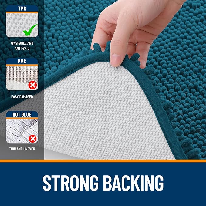 OLANLY Bathroom Rugs 59x35, Extra Soft Absorbent Chenille Bath Rugs, Rubber Backing Quick Dry, Machine Washable Bath Mats for Bathroom Floor, Tub and Shower, Home Decor Accessories, Peacock Blue