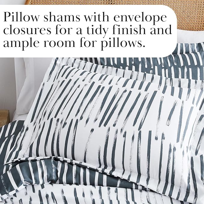 Southshore Fine Living, Inc. Reversible Striped Oversized Duvet Cover Set, Full/Queen – Lightweight Queen Size Bedding Set, Includes 1 Duvet Cover and 2 Pillow Shams, Stain-Resistant, Spirit