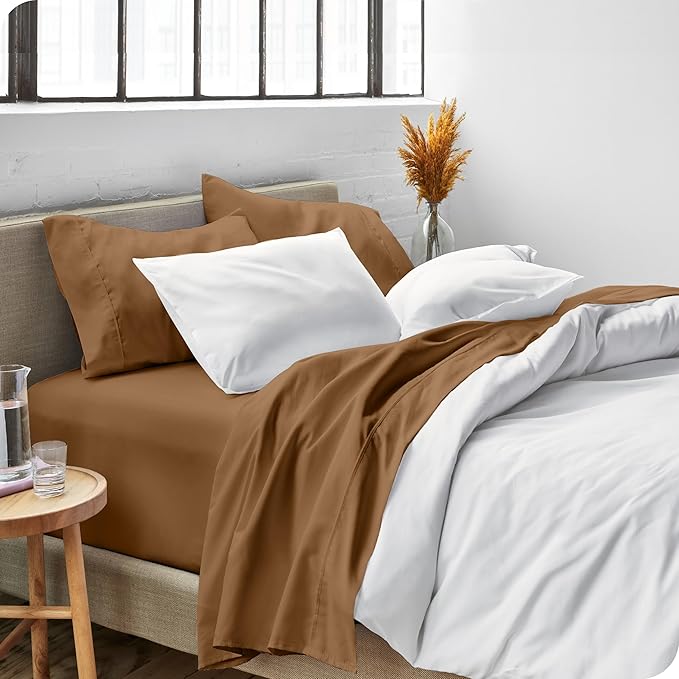 Bare Home Twin XL Sheet Set - 1800 Ultra-Soft Microfiber Twin Extra Long Bed Sheets - Double Brushed - Deep Pockets - Easy Fit - Extra Soft - 3 Piece Set - Bed Sheets & Pillowcases (Twin XL, Caramel) BareHome