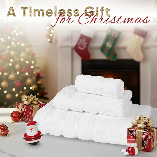 American Soft Linen Premium 3 Piece Towel Set, 1 Bath Towel 1 Hand Towel 1 Washcloth, 600 GSM 100% Cotton Turkish Towels for Bathroom, White Towel Set