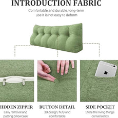 10 lbs Thickened Headboard Pillow Wedge Pillow Headboard Reading Pillow Bed for Comfortable Backrest Reading Triangular Pillow with Side Pocket Backrest Pillows for Sitting in Bed Green Full