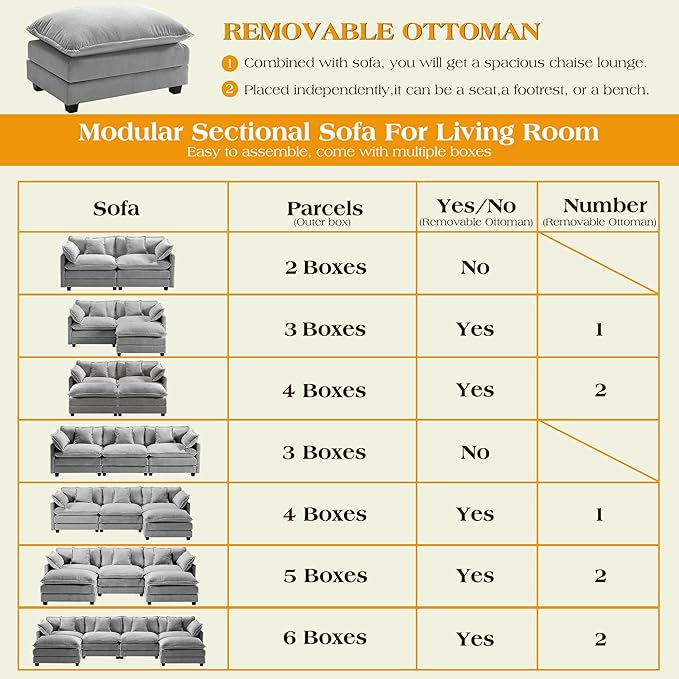 149.2" Modular Sectional Sofa,L Shaped Couch for Living Room,Modern Deep Seat Sofa 4 Seater Chenille Fabric Comfy Cloud Couches with Throw Pillows & Movable Ottoman