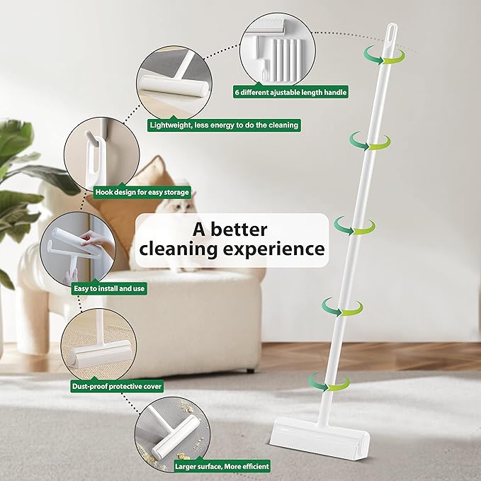 9.5'' Large Lint Roller for Pet Hair with 6 Extendable Handle and Dust-Proof Cover * 5 Refills 300 Sheets, Long Handle Lightweight Extra Sticky Heavy Duty Mop for Cleaning Carpet Floor