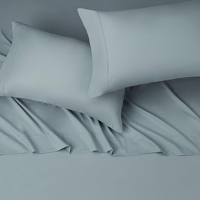 Amazon Basics Lightweight Super Soft, Wrinkle-Free Easy Care Microfiber 4 Piece Bed Sheet Set with 14-Inch Deep Pockets, Full, Spa Blue, Solid AmazonBasics