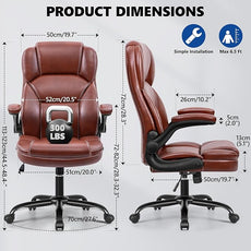 PU Leather Executive Office Chair, Ergonomic Mid-Back Computer & Gaming Chair with Adjustable Height, Rolling Swivel & Flip-Up Armrests, Comfy Padded Seat for Home Office-Brown