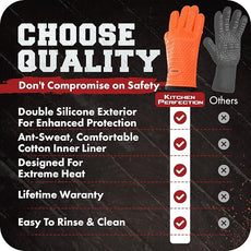 KITCHEN PERFECTION S Silicone Smoker Oven Gloves -Extreme Heat Resistant BBQ Gloves -Handle Hot Food Right on Your Grill Fryer Pit|Waterproof Oven Mitts |Superior Value Set+3 Bonuses