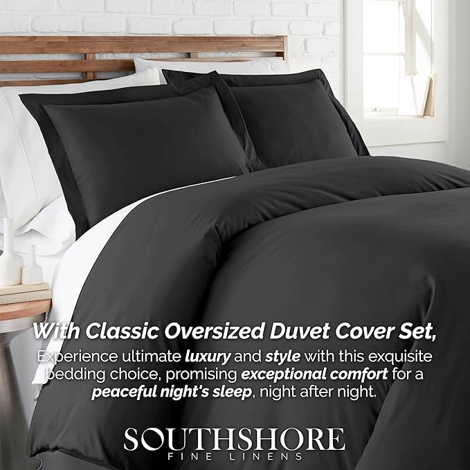 Southshore Fine Living, Inc. Premium Collection Oversized King Duvet Cover Set, Soft Duvet Cover 3-Piece, Two Matching Shams (108 in Wide x 98 in Long), Black, King/California King