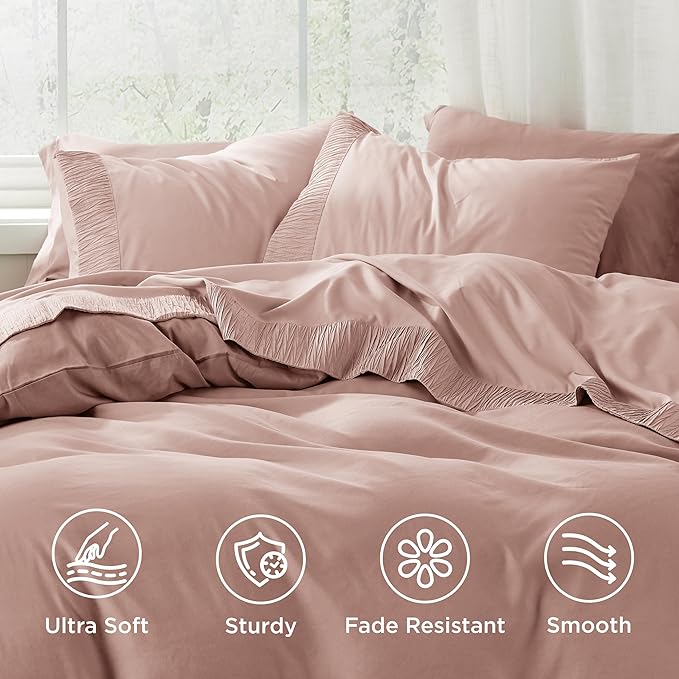 Bedsure Queen Sheet Set - 4 Pieces Soft Queen Size Sheets - Breathable & Cooling - Hotel Luxury - Easy Care Polyester Microfiber Bedding for Women, Men, Dusty Pink