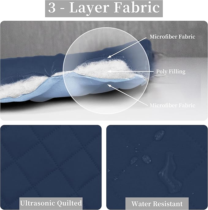 Easy-Going Full/Queen Size Reversible Quilt Set with 1 Quilt and 2 Pillow Shams, Soft Bed Quilt Cover, Water Resistant Lightweight Microfiber Bedspread, Stain Resistant, Dark Blue/Light Blue