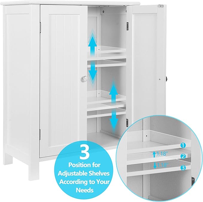 SUPER DEAL Modern Bathroom Floor Storage Cabinet with Adjustable Shelf and Double Door Rust Proof, Living Room Modern Home Furniture Storage Organizer Cabinet