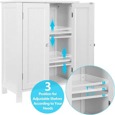 SUPER DEAL Modern Bathroom Floor Storage Cabinet with Adjustable Shelf and Double Door Rust Proof, Living Room Modern Home Furniture Storage Organizer Cabinet