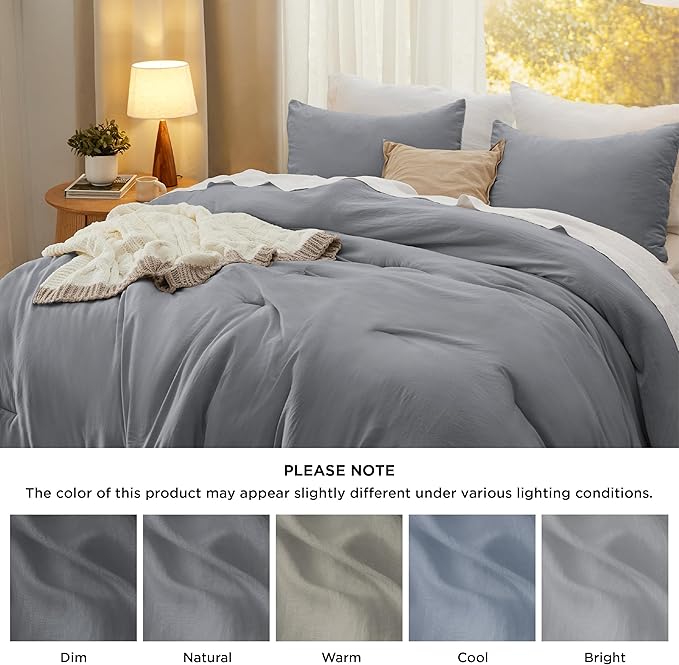 Bedsure King Size Comforter Set, Grey Soft Prewashed Bedding for All Seasons, 3 Pieces GentleSoft™ Warm Down Alternative Bed Set, 1 Lightweight Comforter (104"x90") and 2 Pillowcases (20"x36")