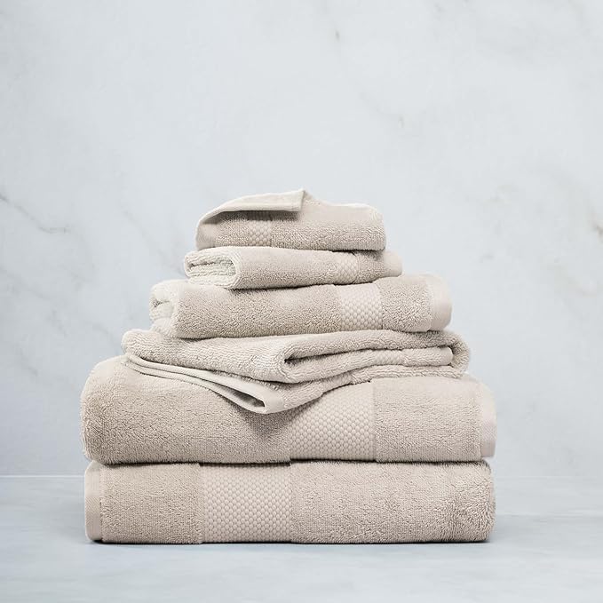 Farm to Home 100% Organic Bath Towel Set of 6 – GOTS & Oeko-TEX Certified Organic Cotton, Soft, Ultra Absorbent, Quick Dry - Includes 2 Bath Towels, 2 Hand Towels, 2 Washcloths - Sand