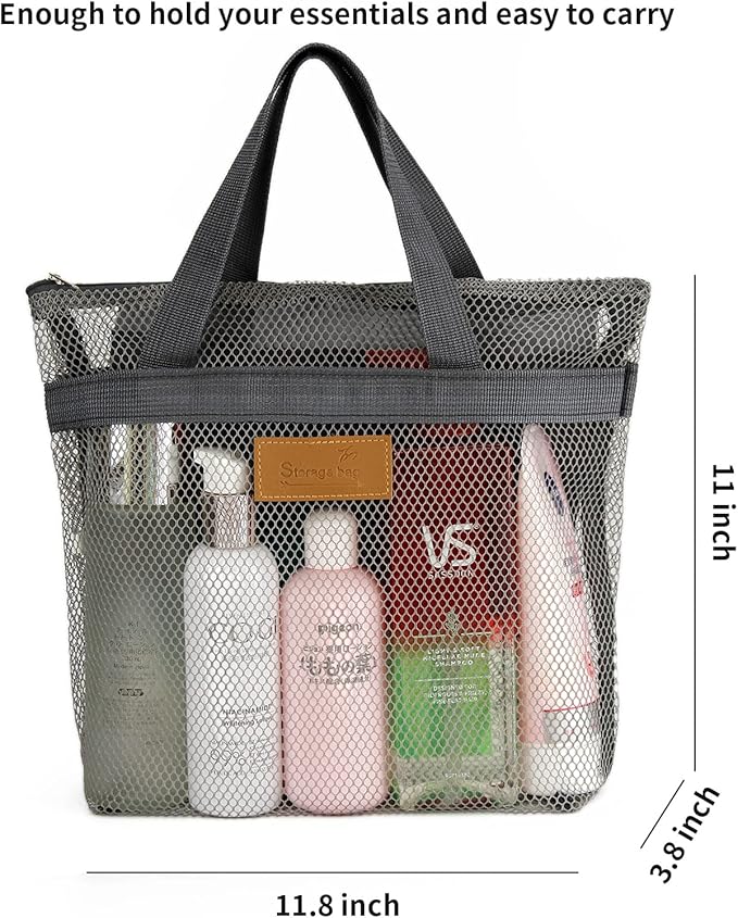 Mesh Shower Caddy Bag Portable Hanging Toiletry and Bath Organizer with Zipper for Travel, Gym, Camping, College Dorms, Beach