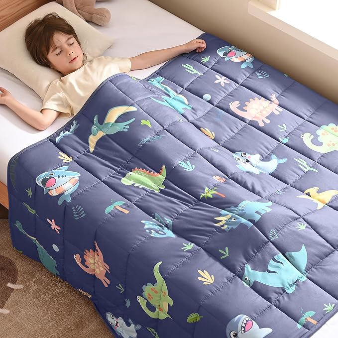 anfie Weighted Blanket Kids(36"x48" 5lbs) Weighted Blanket Cooling Blanket for Sleeping,Throw Size Breathable Blanket with Premium Glass Bead(Dinosaur Shark)