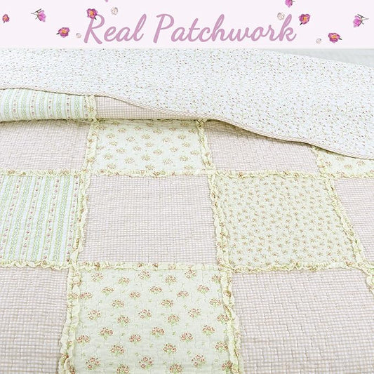 Cozy Line Home Fashions 100% Cotton Real Patchwork Reversible Shabby Chic Girly Floral Pink Peachy Quilt Bedding Set, Coverlet Bedspread (Old-Fashioned Sweetness, Queen - 3 Piece)