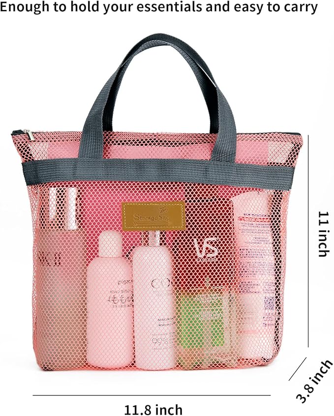 Mesh Shower Caddy Bag Portable Hanging Toiletry and Bath Organizer with Zipper for Travel, Gym, Camping, College Dorms, Beach