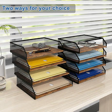 Natwind 4-Tier Stackable Paper Tray, Metal Mesh Desktop Organizer, Paper Sorter, Letter Trays,File Document Storage Rack for for Home, Office, School (Retro)