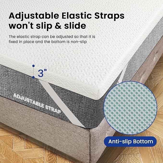 3 Inch Gel Memory Foam Mattress Topper Twin, Cooling Mattress Topper with Removable & Washable Bamboo Cover, CertiPUR-US Certified