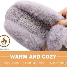KuaiLu Womens Fluff Dual Memory Foam Slippers Ladies Cozy Arch Support Warm Scuff Slippers Slip on Comfy Winter House Shoes with Non-Slip Indoor Outdoor Hard Sole