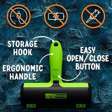 Triton Pet Hair Removal Tool w/Fur Trapping Compartment, 60% Smaller Storage Size, Reusable Shedding Roller, Cat and Dog Hair Remover for Car, Furniture, Carpet, Couch (Green)