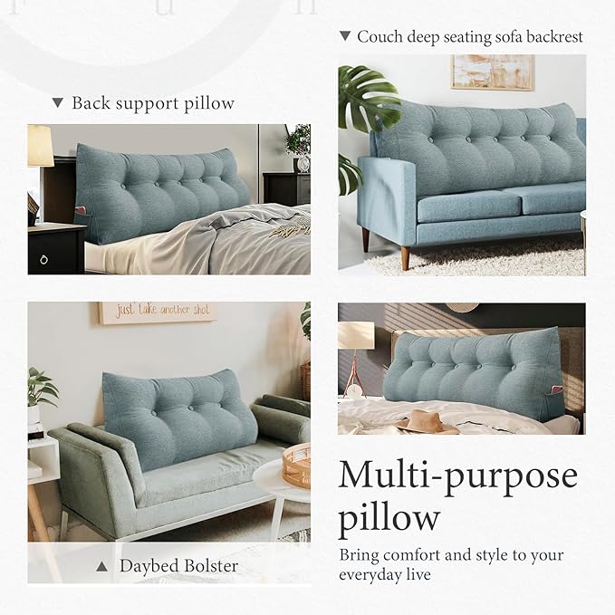 10 lbs Thickened Headboard Pillow Wedge Pillow Headboard Reading Pillow Bed for Backrest Reading Triangular Pillow with Side Pocket Backrest Pillows for Sitting in Bed Wedge Gray Full