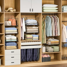 6-Tier Stackable Closet Organizers and Storage Shelves, Closet Shelf Organizer Basket Bins, Foldable Sweater Storage for Clothes Organizer System, Black（Patent Pending）