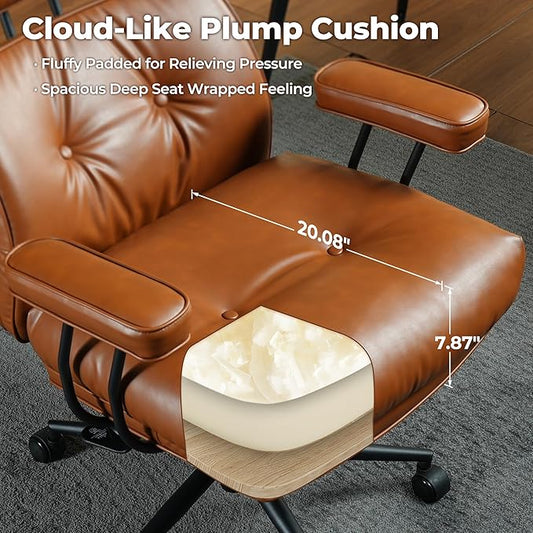 ovios Ergonomic Office Chair, High Back Faux Leather Executive Chairs with Thick Cushion, Comfy High-Century Modern Swivel Rolling Computer Armchair (Brown, PU Leather)