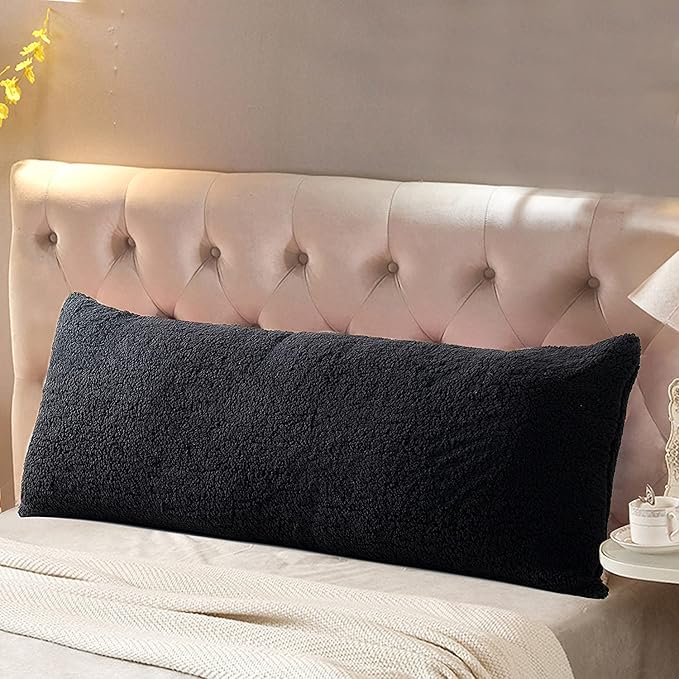 Reafort Ultra Soft Sherpa Body Pillow Cover/Case with Zipper Closure 21"x54" (21"x54" Body Pillow Cover, Black)