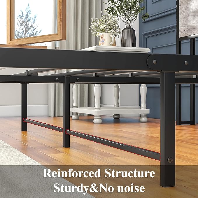 HOJINLINERO Queen Bed Frame with Storage Headboard/Power Outlets/USB Ports Charging Station,Metal Bed Frame Queen Size No Box Spring Needed,Under Bed Storage,Easy Assembly,Warm Grey