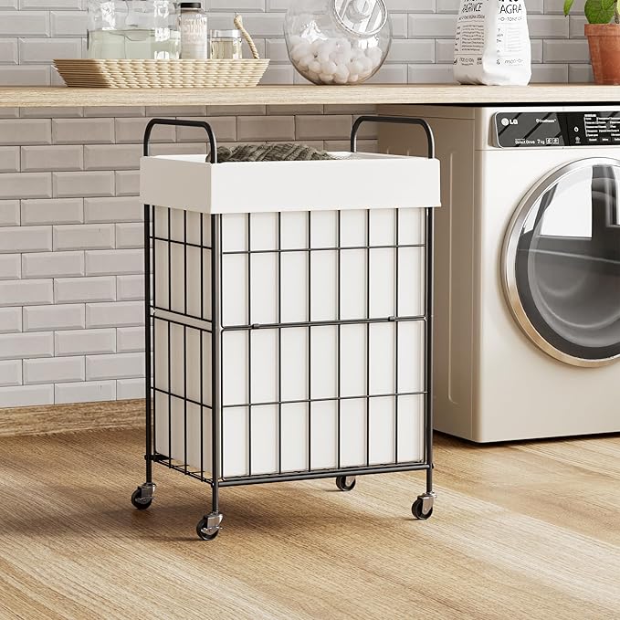 Laundry Hamper with Wheels, 90L Laundry Basket with Handle, Laundry Sorter with Removable Liner Bag