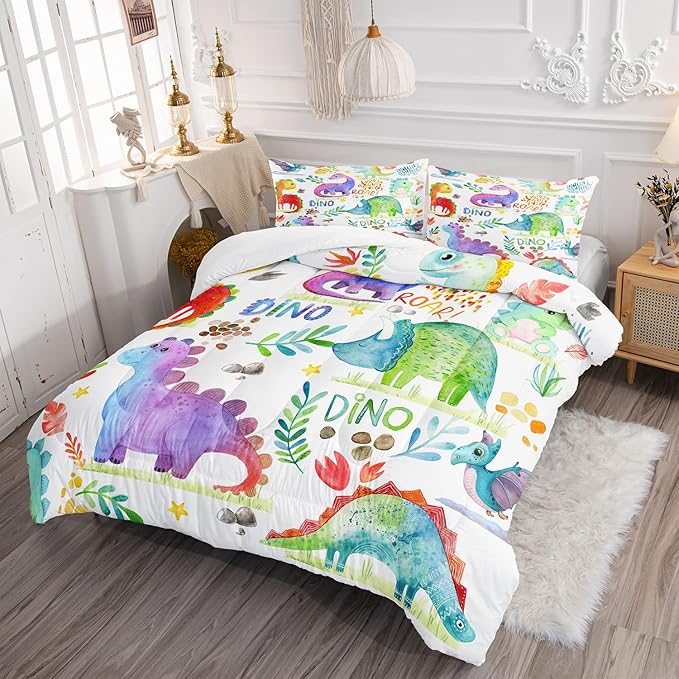 CVHOUSE Dinosaur Comforter Set - Twin Microfiber Quilt Set with 1 Comforter and 2 Pillow Cases - 3 Piece
