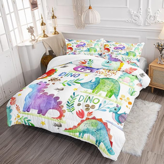 CVHOUSE Dinosaur Comforter Set - Twin Microfiber Quilt Set with 1 Comforter and 2 Pillow Cases - 3 Piece