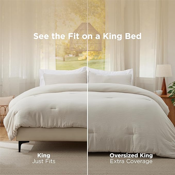 Bedsure King Size Comforter Set, Beige Soft Prewashed Bedding for All Seasons, 3 Pieces GentleSoft™ Warm Down Alternative Bed Set, 1 Lightweight Comforter (104"x90") and 2 Pillowcases (20"x36")
