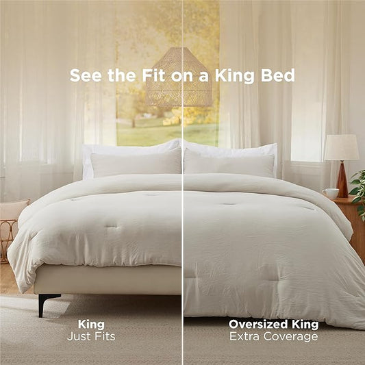 Bedsure King Size Comforter Set, Beige Soft Prewashed Bedding for All Seasons, 3 Pieces GentleSoft™ Warm Down Alternative Bed Set, 1 Lightweight Comforter (104"x90") and 2 Pillowcases (20"x36")