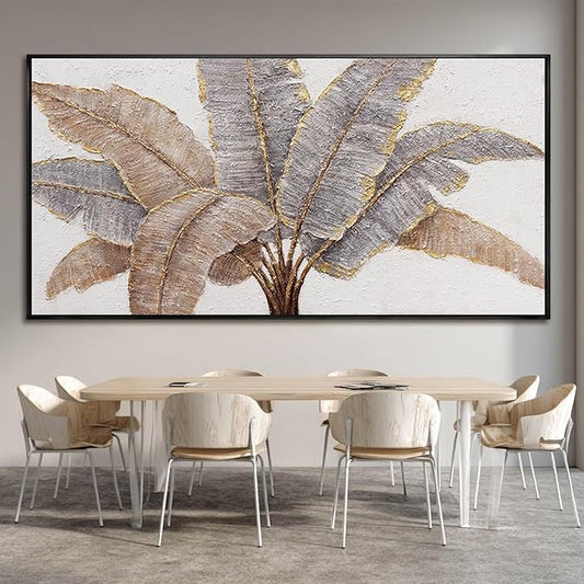 CHUDANHAO Plant Canvas Wall Art Contemporary Wall Decor Gold Pictures Textured Home Decorations 29"x58" Canvas Art for Living Room Kitchen