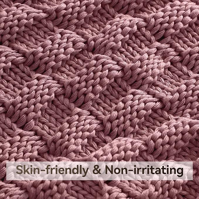 Knitted Weighted Blanket for Adult, No Beads Heavy Blanket 48” x 72'' 15lbs, Breathable Chunky Knit Blanket, Cooling Weighted Blanket for Hot Sleepers, Christmas Home Decor (Pink)