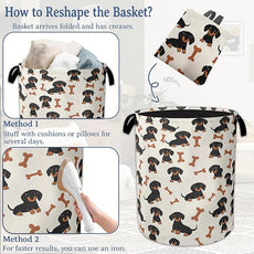 Cute Dachshund Laundry Basket,Foldable Oxford Cloth Bone Laundry Hamper With Handle, 20.8