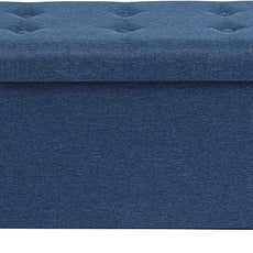 B FSOBEIIALEO Storage Ottoman with Tray, Foot Stools and Ottomans with Legs, Storage Cube Seat Linen Blue 30