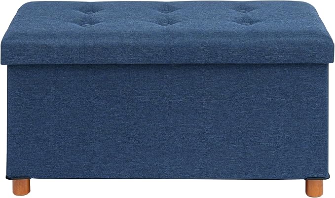B FSOBEIIALEO Storage Ottoman with Tray, Foot Stools and Ottomans with Legs, Storage Cube Seat Linen Blue 30"