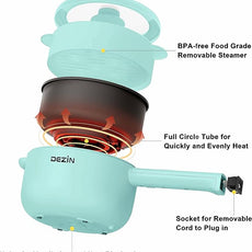 Dezin Electric Cooker, 2L Non-Stick Sauté Pan, Rapid Noodles Cooker, Mini Pot for Steak, Egg, Fried Rice, Ramen, Oatmeal, Soup with Power Adjustment, College Dorm Room Essential