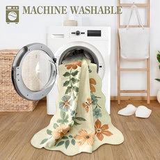 Lahome Floral Bedroom Rug,4x6 Washable Area Rugs for Living Room Dining Room, Non Slip Ultra-Thin Stain Resistant Boho Throw Carpet for ‎Office (4x6ft,Beige)