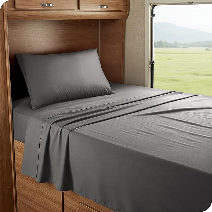 Bare Home RV Bunk Sheet Set - 1800 Ultra-Soft Microfiber - Double Brushed - Deep Pockets - Easy Fit - 3 Piece Set - Bed Sheets (RV Bunk (30x75), Grey) BareHome